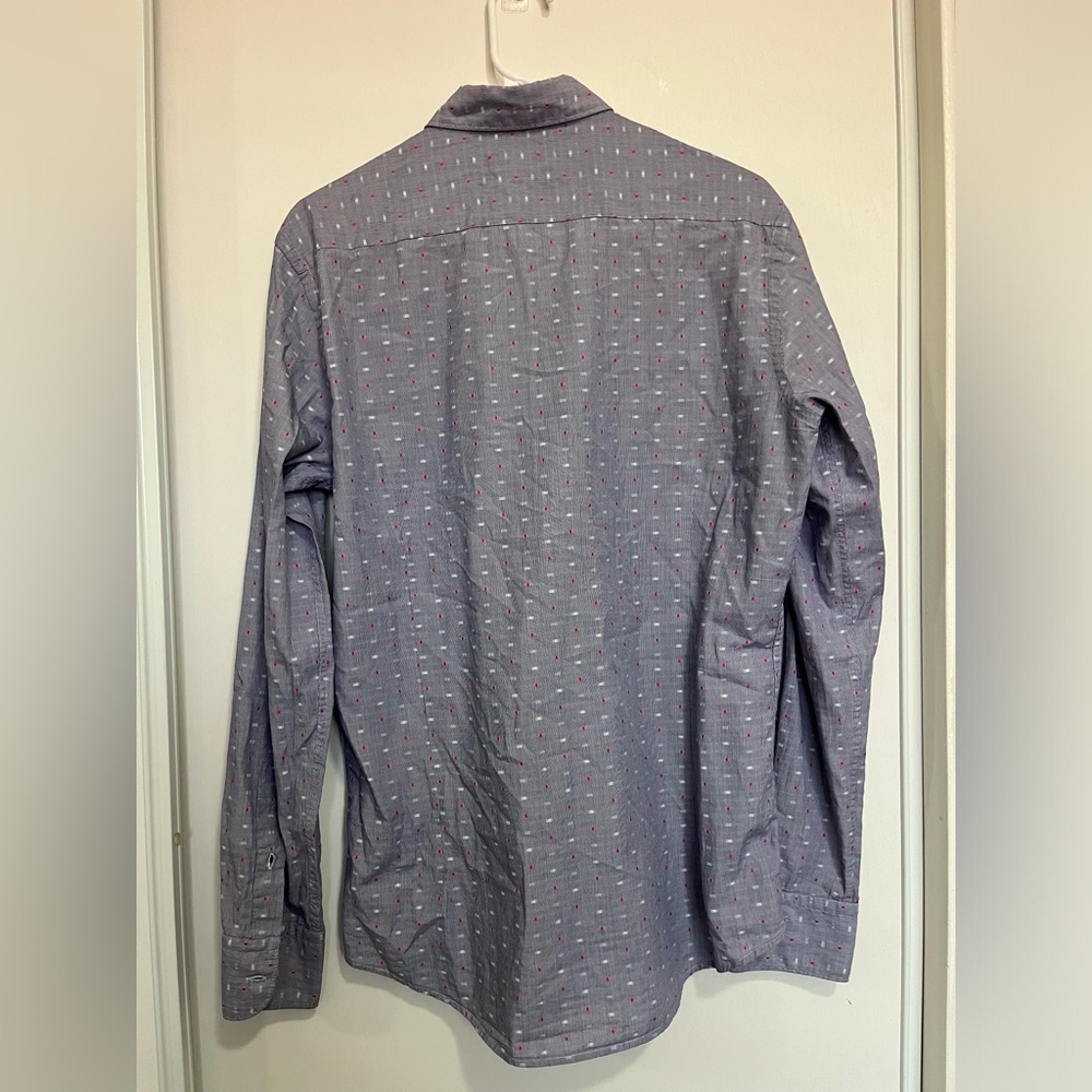 Massimo Dutti Shirt Mens Medium Blue‎ Houndstooth Button Up Cotton - Picture 4 of 8